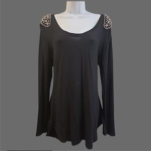 Nanette Lepore Black Long Sleeve Top Mini Dress with Studded Shoulders Xl EUC